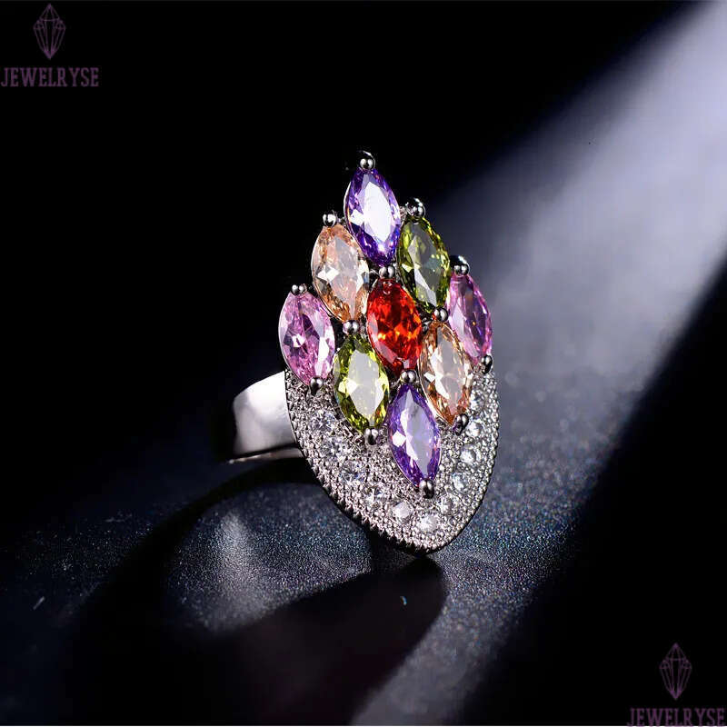 Colorful Diamond Rings Size 6-9 Luxury Jewelry Designer Blue Green Yellow AAA Cubic Zirconia Copper Gold Silver Square CZ Ring Engagement For Women Br