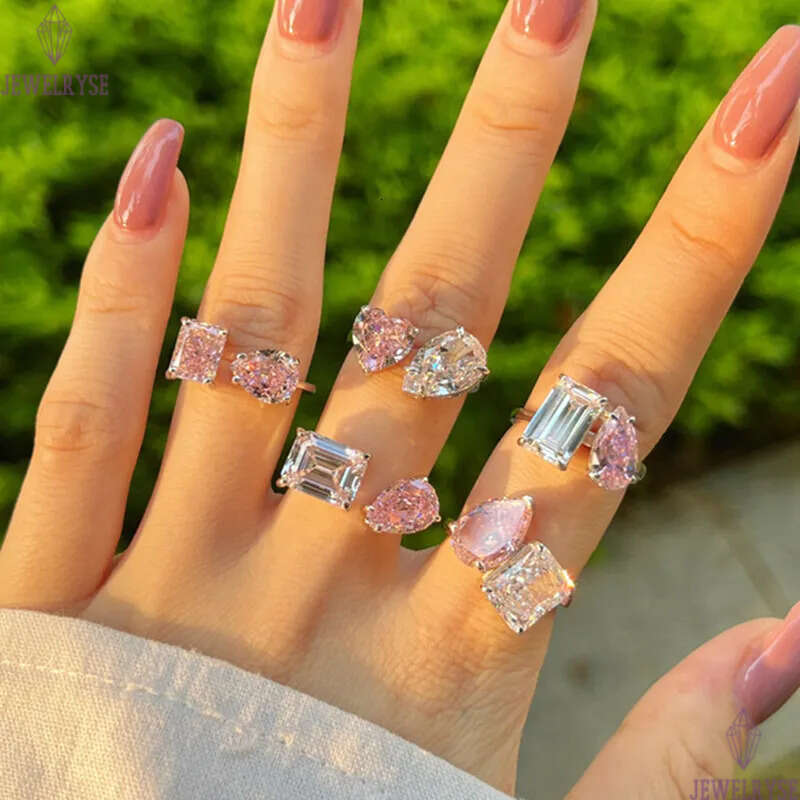 top hart dsignr rings for woman wd diamond pink zirconia sqaur womns luxury ngagmnt wdding 925 strling silvr ring jwlry gift box opning