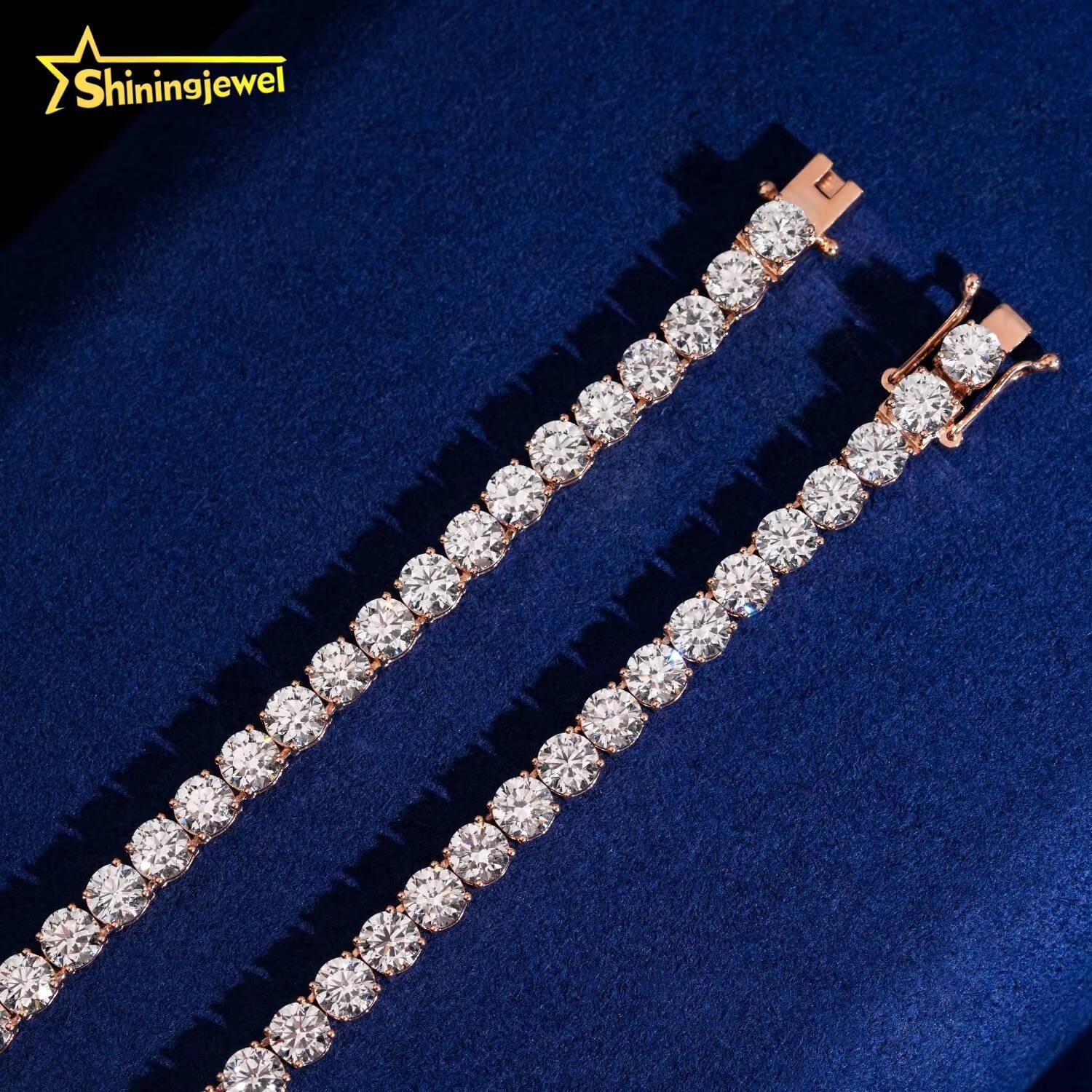 Trendy Daily Jewelry Iced Out Hip Hop Tennis Chain 10K Solid Rose Gold Lab Diamonds Tennis Necklace