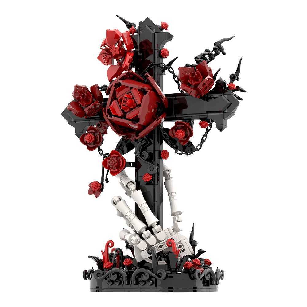 MOC Gothic Cross Building Blocks Kit Dark Series Horror Skl Hand Rose Decorative Brick Toy for Adts Gift C251203