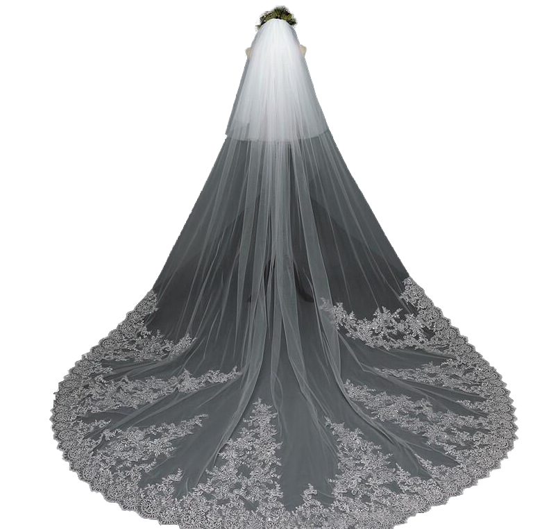 Princess Wedding Bridal Veil Two Layer 3M Cathedral Lace Flower With Comb Wedding Accessories Customized velos de novia
