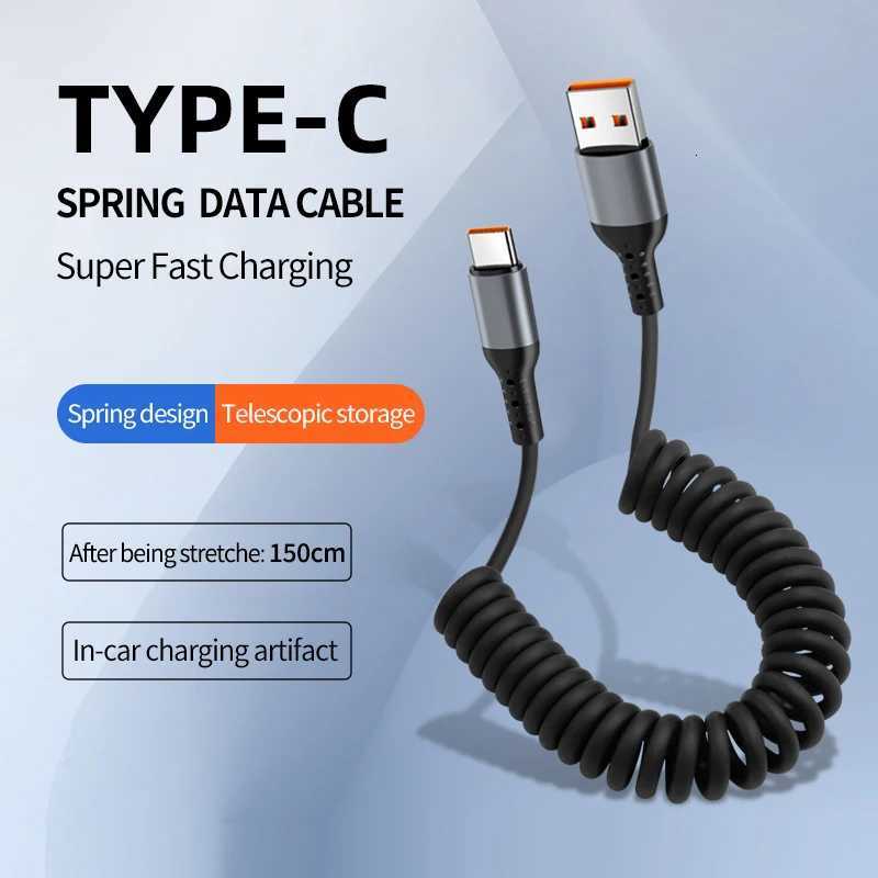 90 Degree USB a Spring Cable to Type-C/Lightning Charging Cable and Data Transfer for Cell Phone Car with Carplay C251203