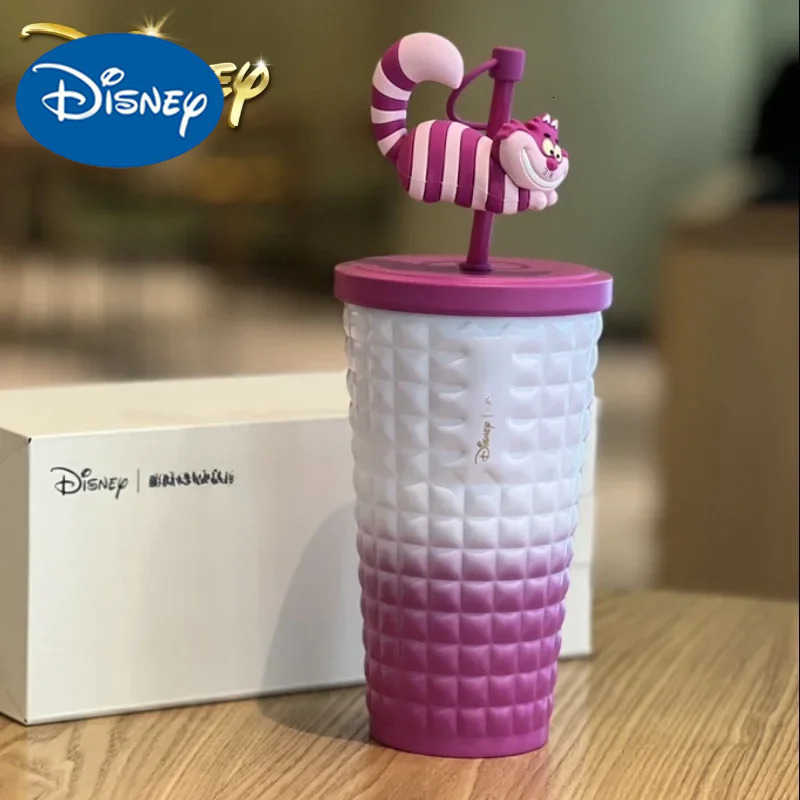 Disney New Original Alice In Wonderland Cheshire Cat Thermos Mug Top Sippy Cup Cute Cartoon Stainless Steel Sliding Cover H251203