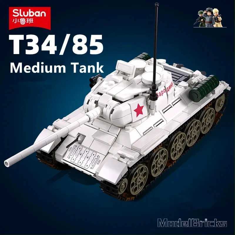 Sluban 518PCS T34-85 Medium Tank Building Blocks Diy WW2 Tank Chariot Soldier Figures Model Bricks Set Toys For Children Gifts C251203