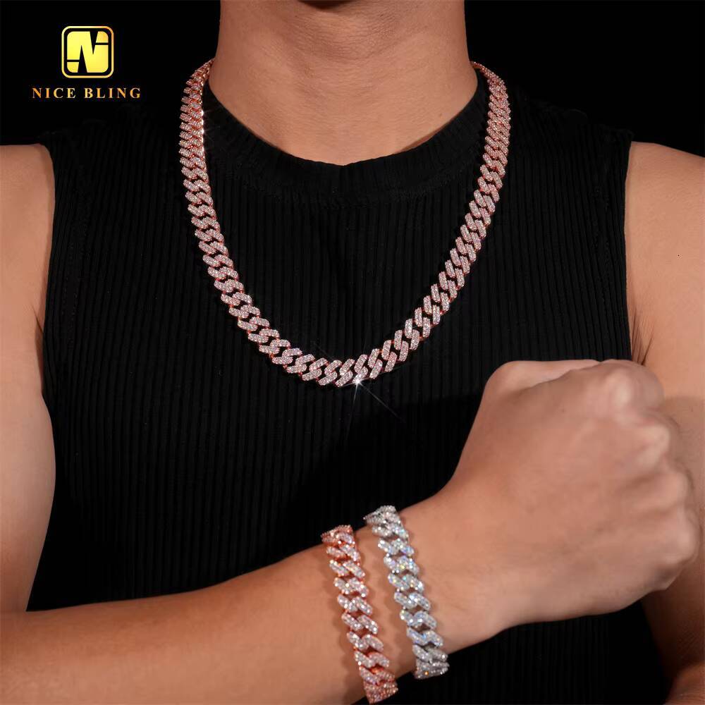 13mm 2 Rows High Quality CZ Stone Iced Out Cuban Link Chain 925 Silver Hip Hop Jewelry Cubic Zirconia Diamond Necklace Bracelet