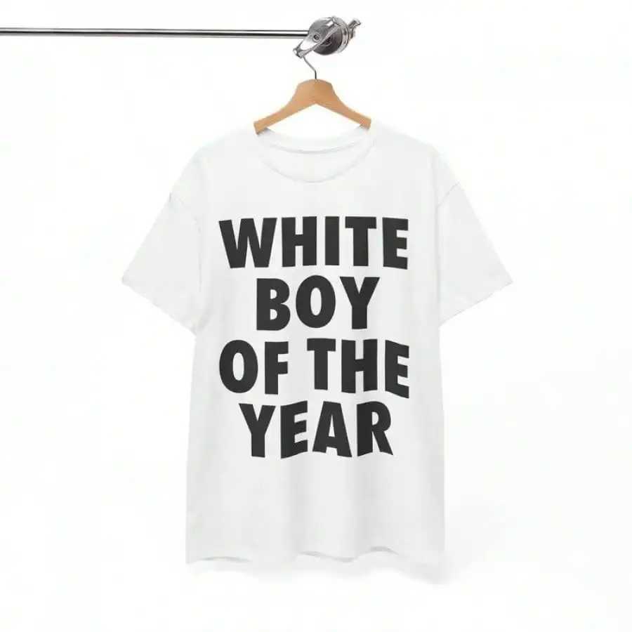 WHITE BOY OF THE YEAR T Shirts Cotton Print Short Sleeve T-shirt Retro Casual Streetwear Vintage Tee Fashion Loose Top Unisex