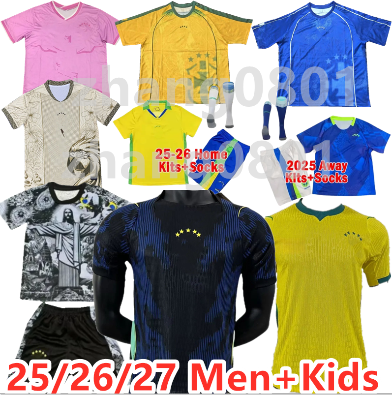 2025 BraziLs Soccer Jersey 25 26 Copa America Cup NEYMAR VINI JR Paqueta Raphinha BrasIL National Team Football Shirt JESUS Special Mens Kids Kit Sets FRED RODRYGO