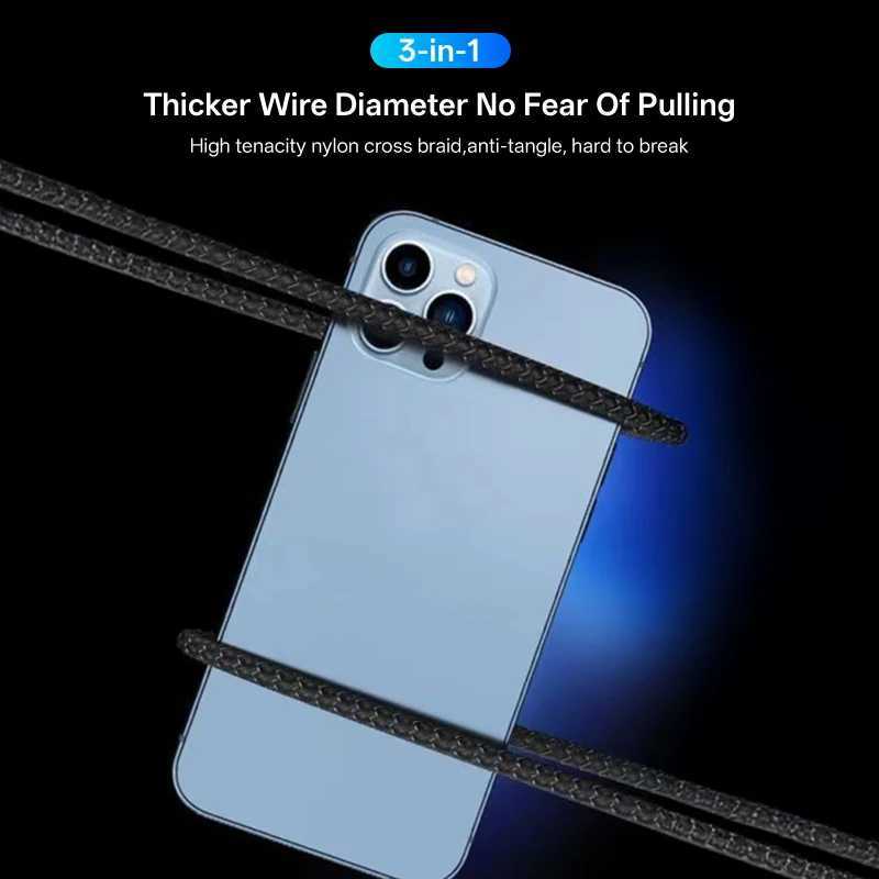 100W 3 in 1 er Fast Charging Cable Micro USB to Type C Cable 3A ot Lamp For iPhone 16 15 C251203