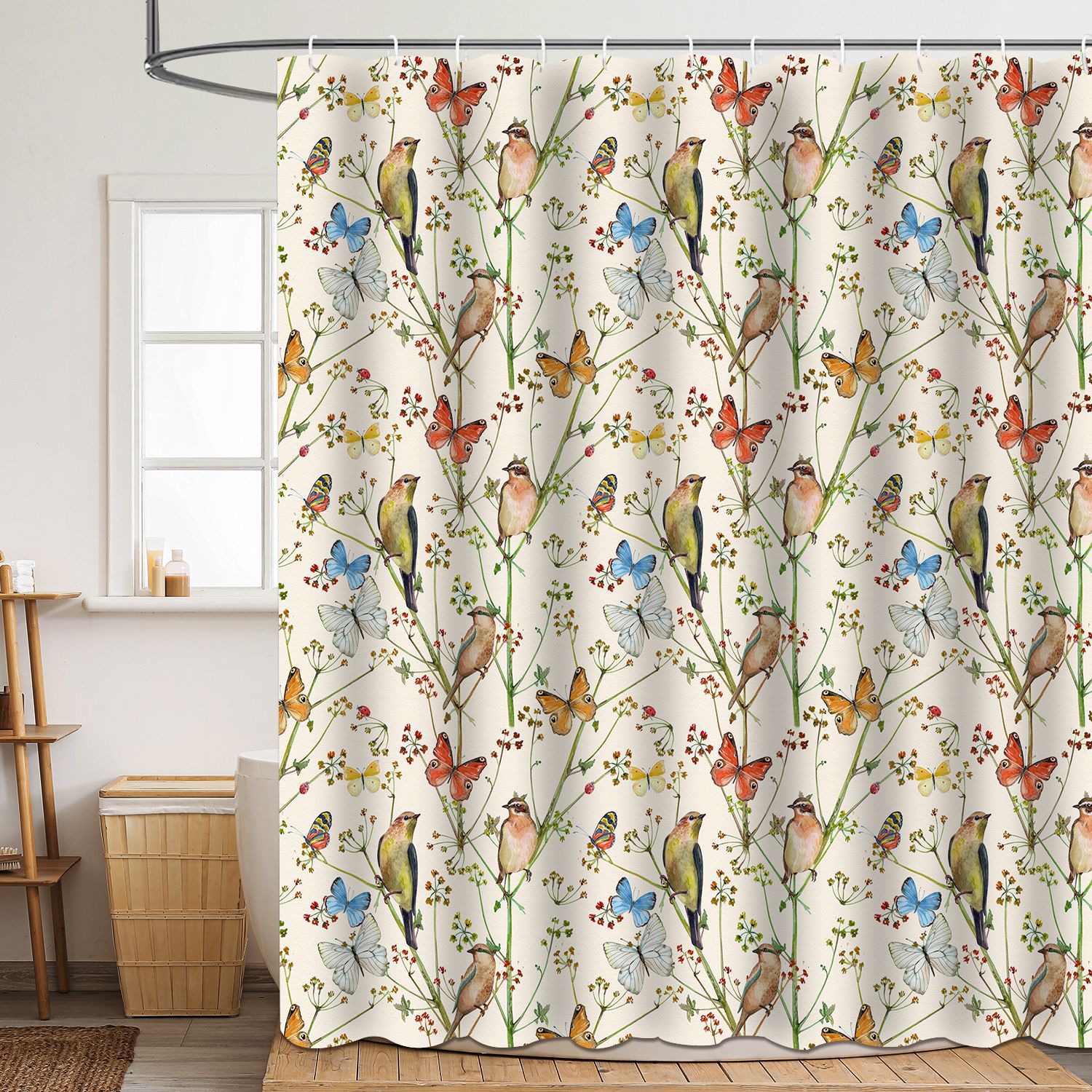 YL-37872 High-definition digital printed floral and bird shower curtain, waterproof, moisture-proof, no-drill bathroom partition curtain