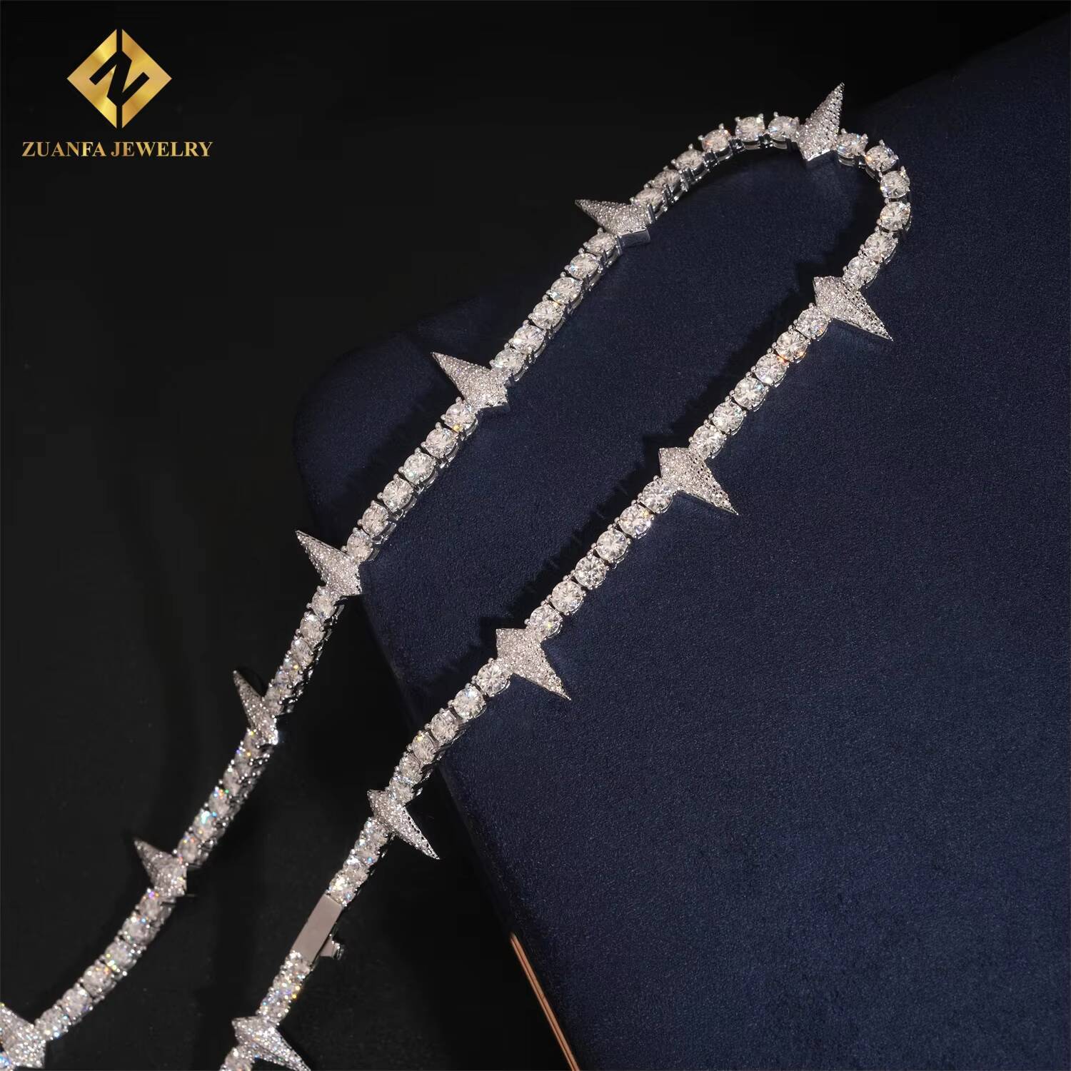 Pass Diamond Tester New Iced Out Hip Hop Jewelry 4MM Pointed Tennis Chain 925 Silver VVS Moissanite Diamond Tennis Necklace