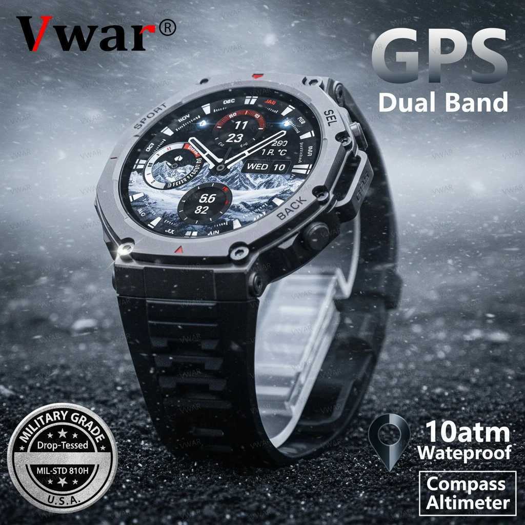 VWAR T-Rex 3 Dual-Band GPS Military Smart Watch 48mm 10ATM Water-Resistant Cpass Altimeter Smartwatch Men For C251203