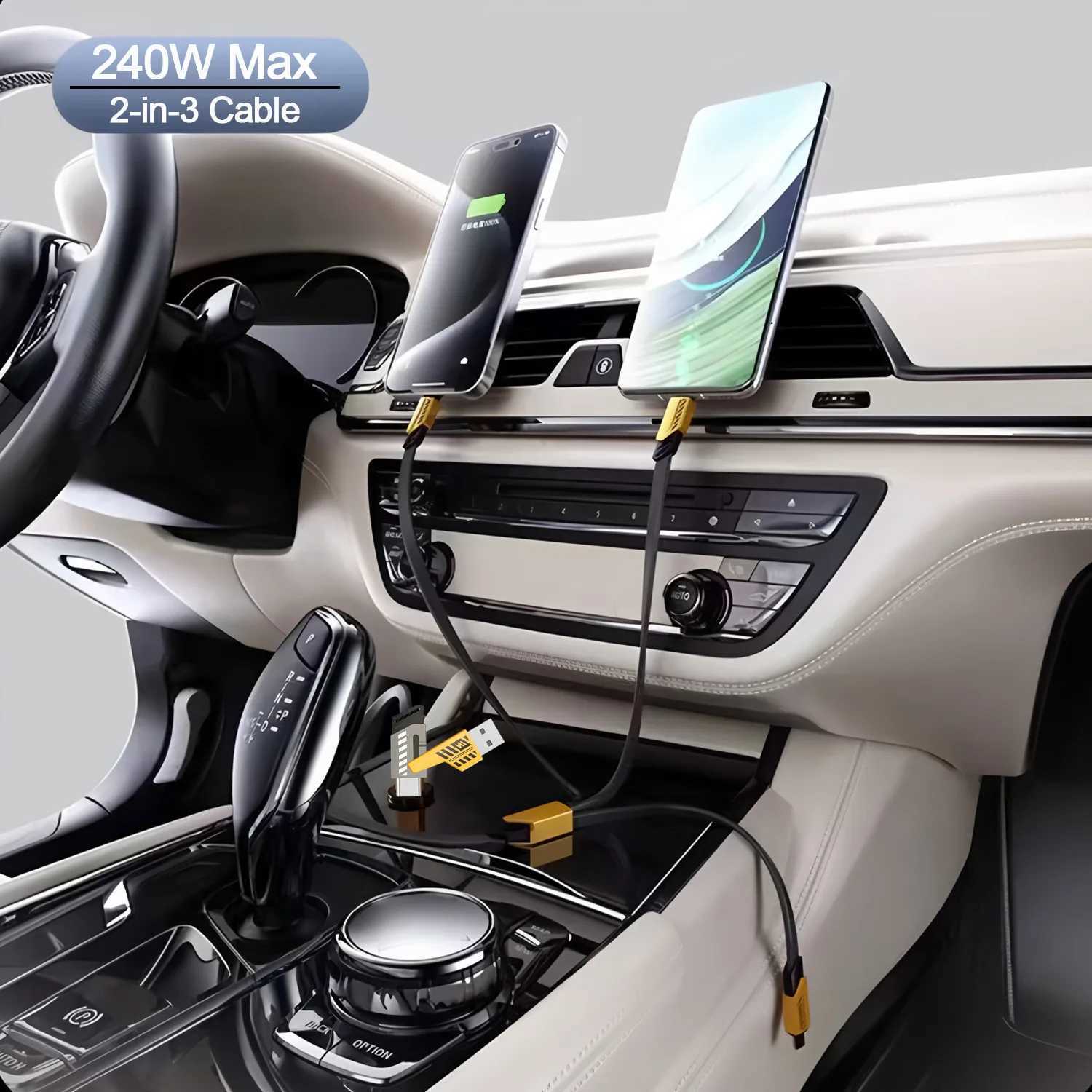 2-in-3 240W USB/Type-c To Type-c/Micro/L er Fast Charging Mecha Data Cable 12M For iPhone Android Notebook/Tablet C251203