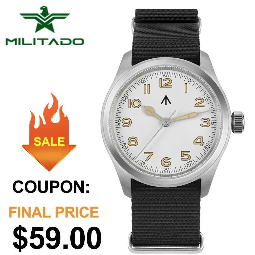 Militado ML08 38mm Quartz Watch Military VH31 Movement Double Sapphire Crystal Luminous 100m Waterproof Vintage Watches K251203