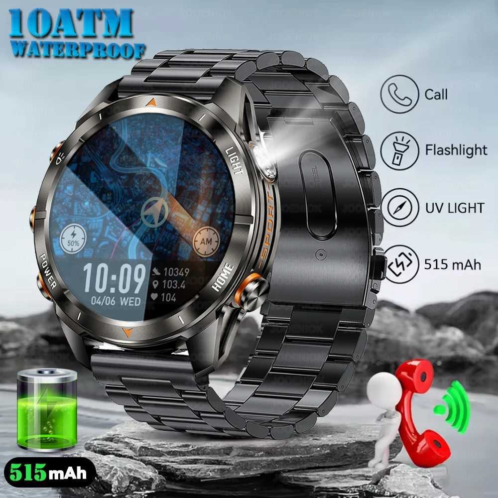 Military Smart Watch Men 10ATM Waterproof 146 AMOLED Sn LED Flashlight 515mAh Battery Rate Sport BT Call Smartwatch C251203
