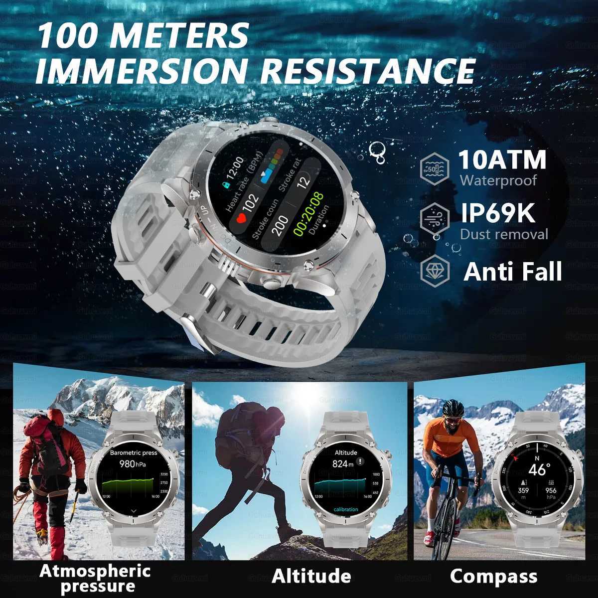 New Military 143AMOLED Sn GPS Smart Watch Call Outdoor Cpass LED Flashlight Sport Health Monitoring Smartwatch C251203