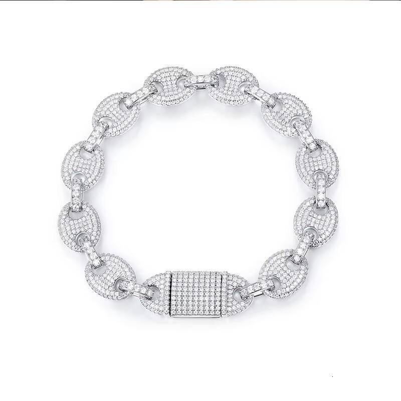 Iced Out Moissanite Pig Nose Bracelet S925 Silver with 18K White Gold Plating D Color VVS Unisex Hip Hop Jewelry Bracelet