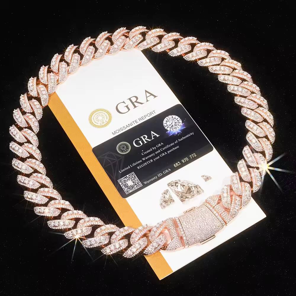 Heavy Solid Hiphop Jewelry 22mm Iced Out Moissanite 925 Sterling Silver Rose Gold Plated Raised Chain Mens Cuban Chain