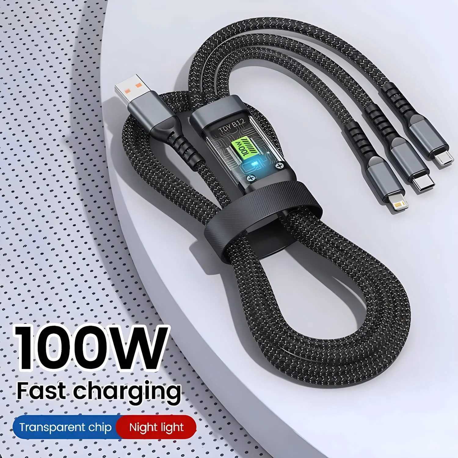 3 In 1 100w Fast Charging Cable Lightning Type C Micro USB For Iphone Tablet Charger Cables C251203