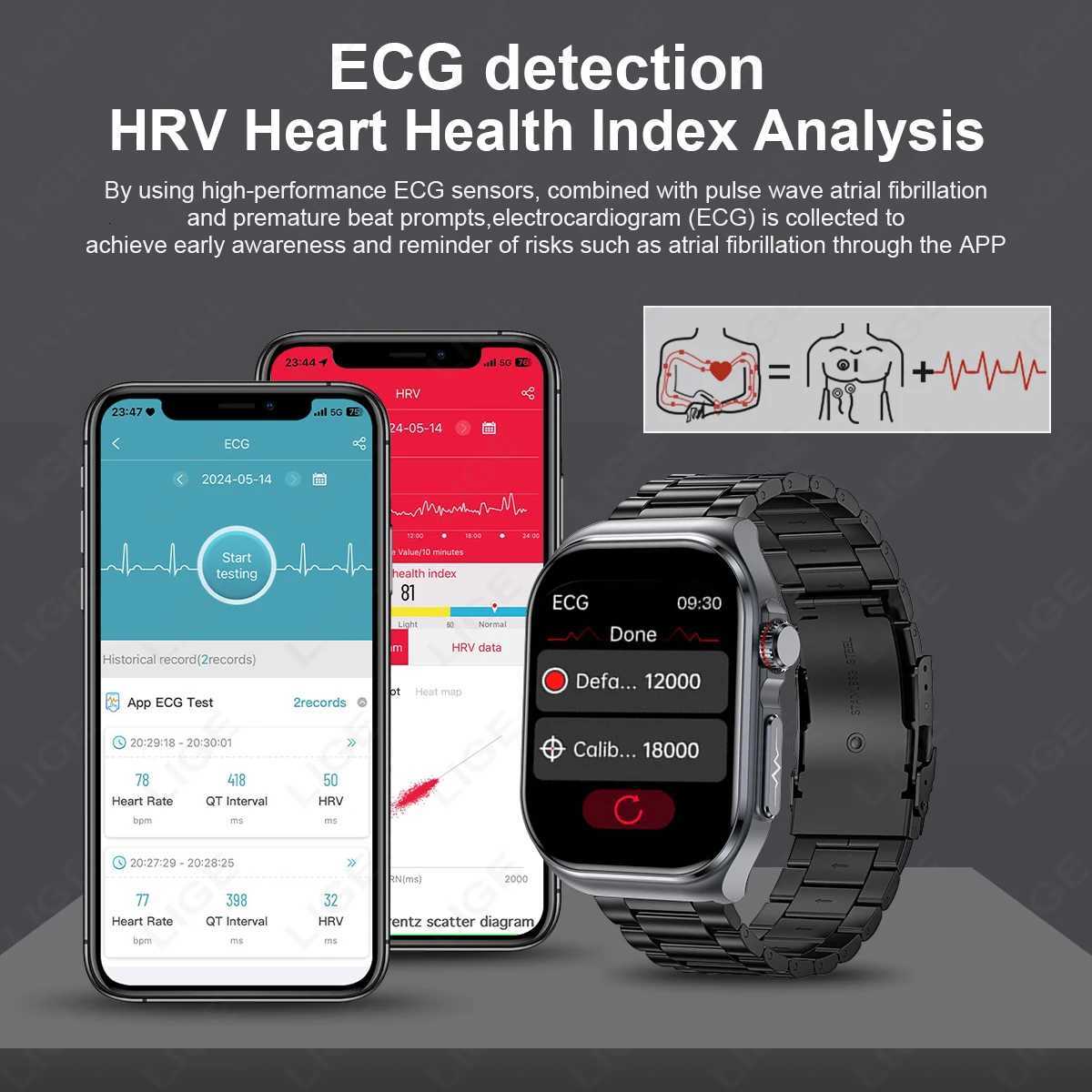 LIGE AMOLED Smart Watch ET585 Men ECG Blood Cpositoin Health Monitoring Call Wen Sports Fitness Tracker Smartwatch C251203