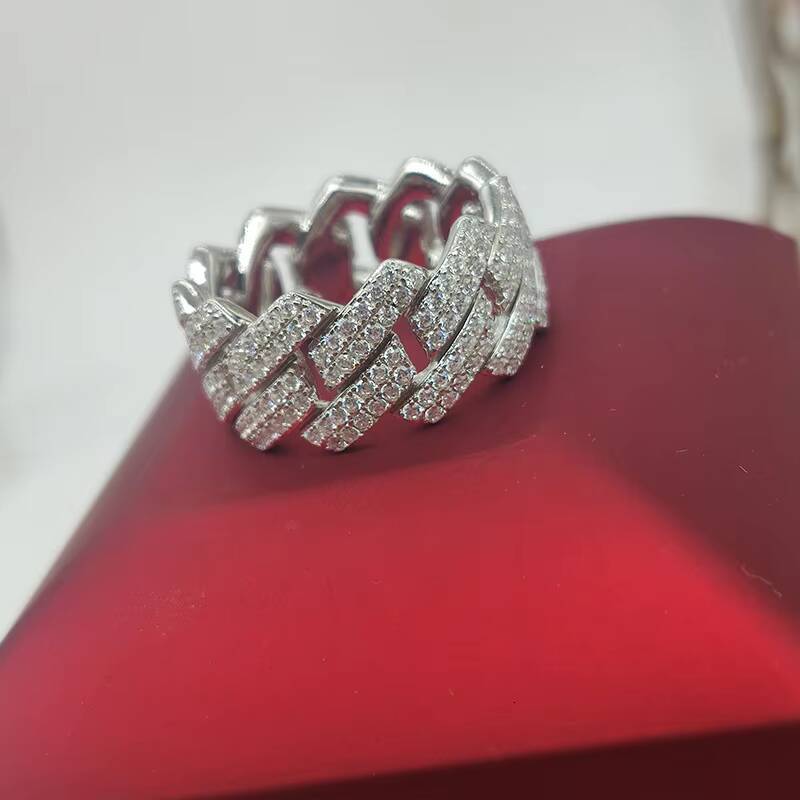 XingGuang in Stock Wholesale Price Moissanite Jewelry Cross 925 Silver Iced Out 2row Diamond Cuban Rings Moissanite Hip Hop Ring