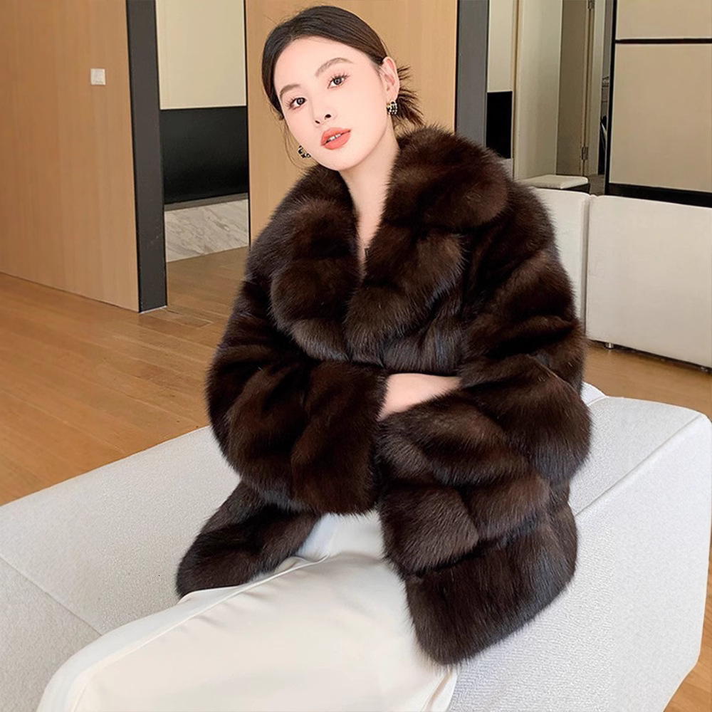 Thick Warm Outerwear Natural Real Fox Fur Coat Women Winter Warm Fur Jacket Plus Size Outwear Female Vest Coats Beig 241121