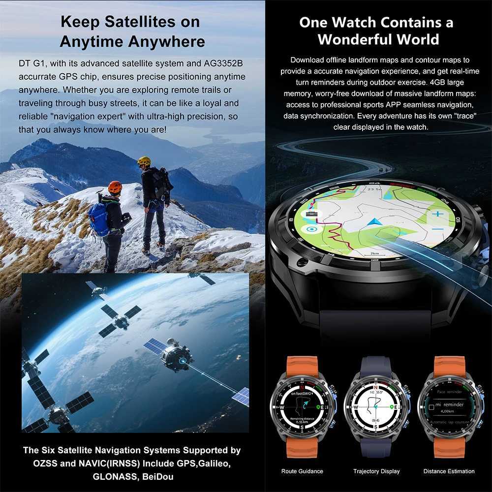 Military Smart Watch DT G1 GPS Track Cpass Altimeter Calling 1000mAh Battery DTG1 Men Outdoor Sports SmartWatch C251203