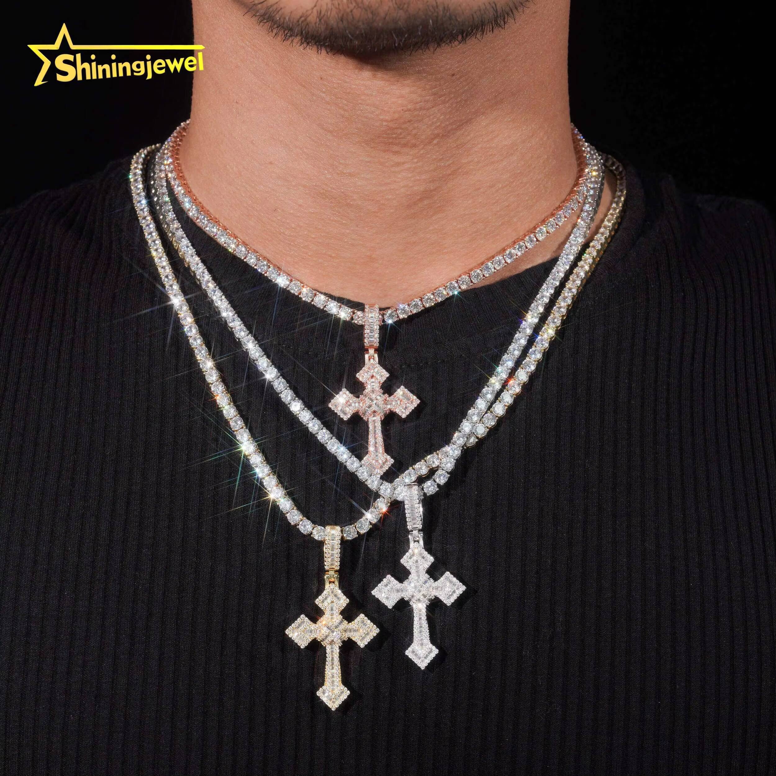 Cheap Price VVS Moissanite Cross Pendant S925 18K Gold Plated Gra Moissanite Pass Diamond Test Hip Hop Iced Out Pendant