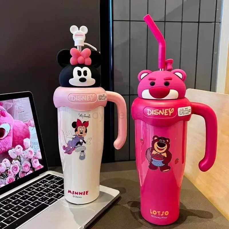 Disney Mickey Minnie Lotso cute creative cartoon pattern stainless steel portable large capacity insulated water cup with straw H251203