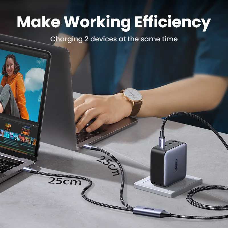 UGREEN 100W 2 In 1 USB C to USB C PD Fast Charging for iPhone 15 Pro Galaxy S24 Laptop 5A USB Type C Charging Cable 2 in 1 USB C251203