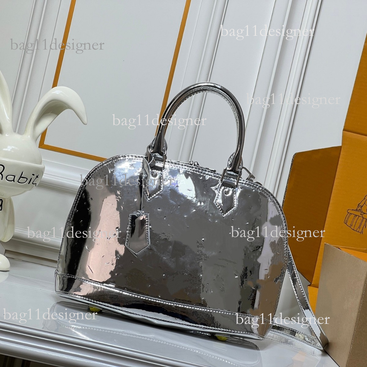 Women S Alma Large Shell Bag Super Popular Silver Embossed Letter Fashion Handbag Wide Version