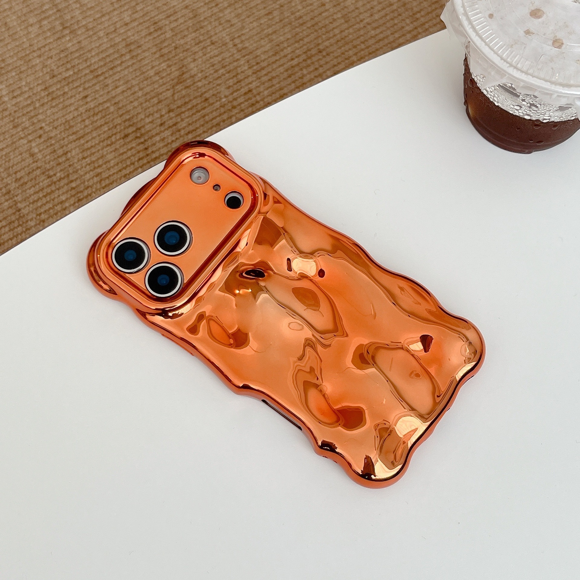 Orange Wave Phone Case Compatible with iPhone 17 Pro Max Apple 16/15/14 Niche High-end Feel Electroplated Protective Case