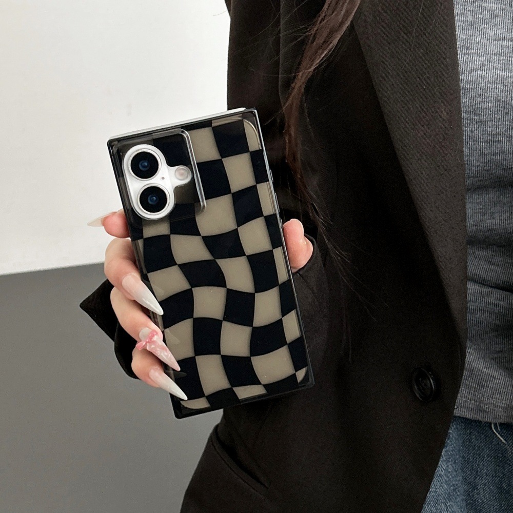 Twisted Checkerboard Phone Case Compatible With iPhone 17 Pro Max Square Transparent Black Shockproof Protective Case Apple 16/15