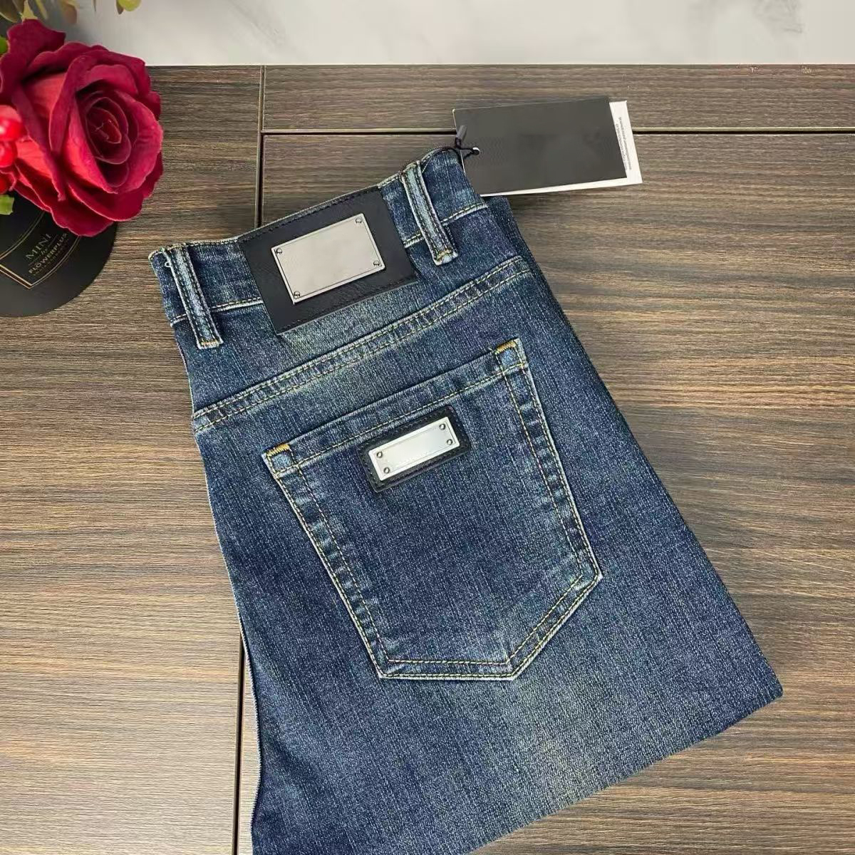 Men's Jeans Designer Jean Fashion Brand Embroidery Elastic Slim Fit Pants Popular Youth Black Spring and Autumn Leisure pant H2HC