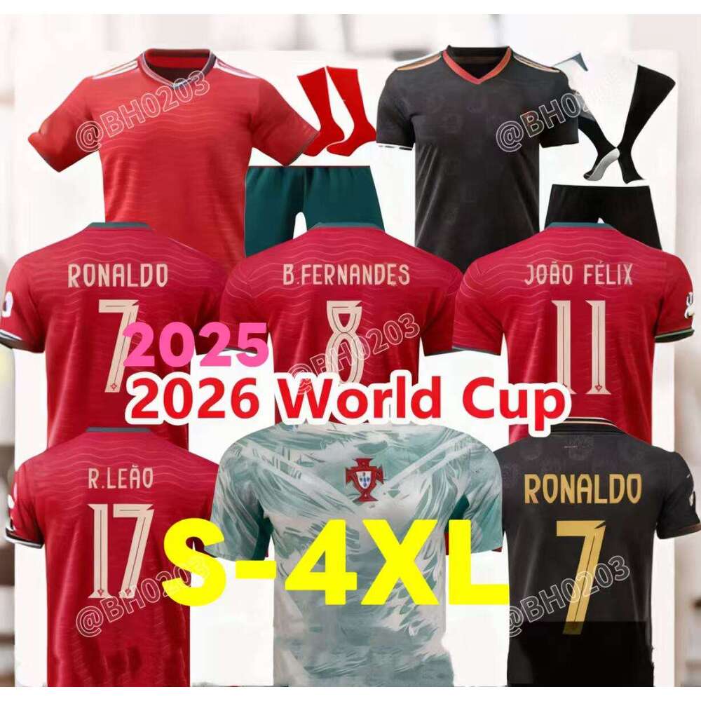 Ronaldo's black football jersey for the 2025 2026 2027 World Cups in Portugal Ruben Fernandez Portuguese player Bernardo Fernandez Jo Felix Men's pre-match jersey.