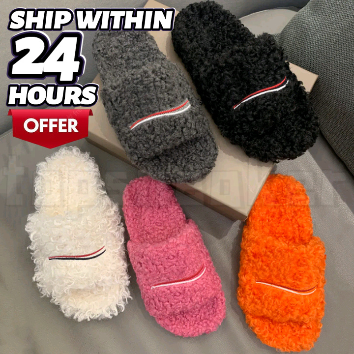 Slides Pairs Shoes Designer Women Mens Slippers pool slide Glow In the Dark ladies wool winter fur fluffy warm sandals Black white Comfortable Fuzzy Girl Slipper