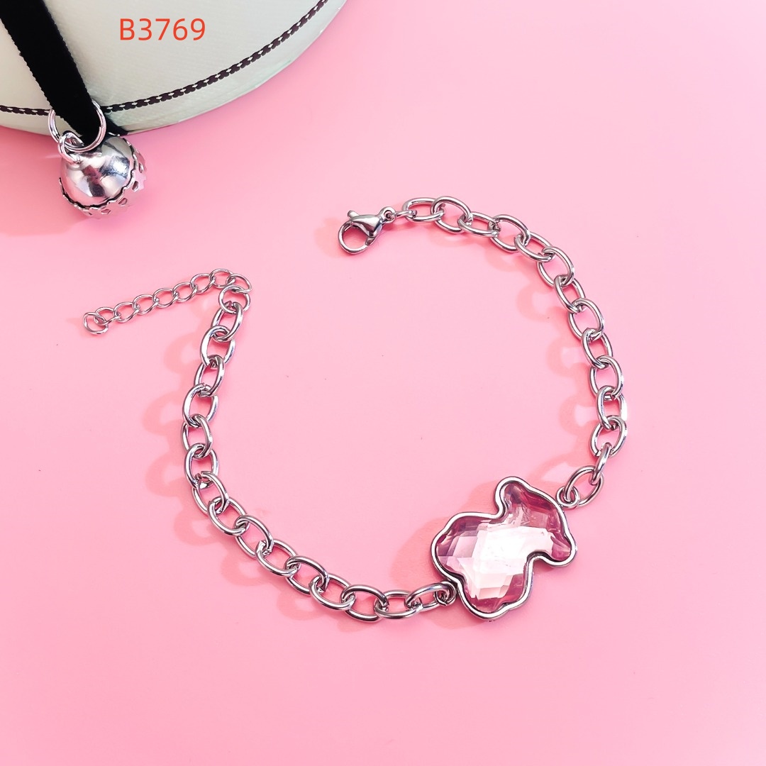 Fashion Women Silver Rose Gold Stainless Steel Span Bear Cartoon Animal Blue White Red Glass Chain Bracelets Jewelry Pulsera A Gift