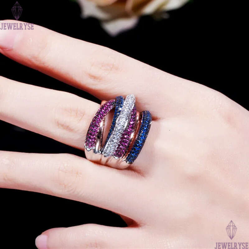 Fashion Five Rows Stackable designer ring Luxury AAA Cubic Zirconia Copper Jewelry 6-9 For Women Girls Party South American Gold Silver White Blue CZ 