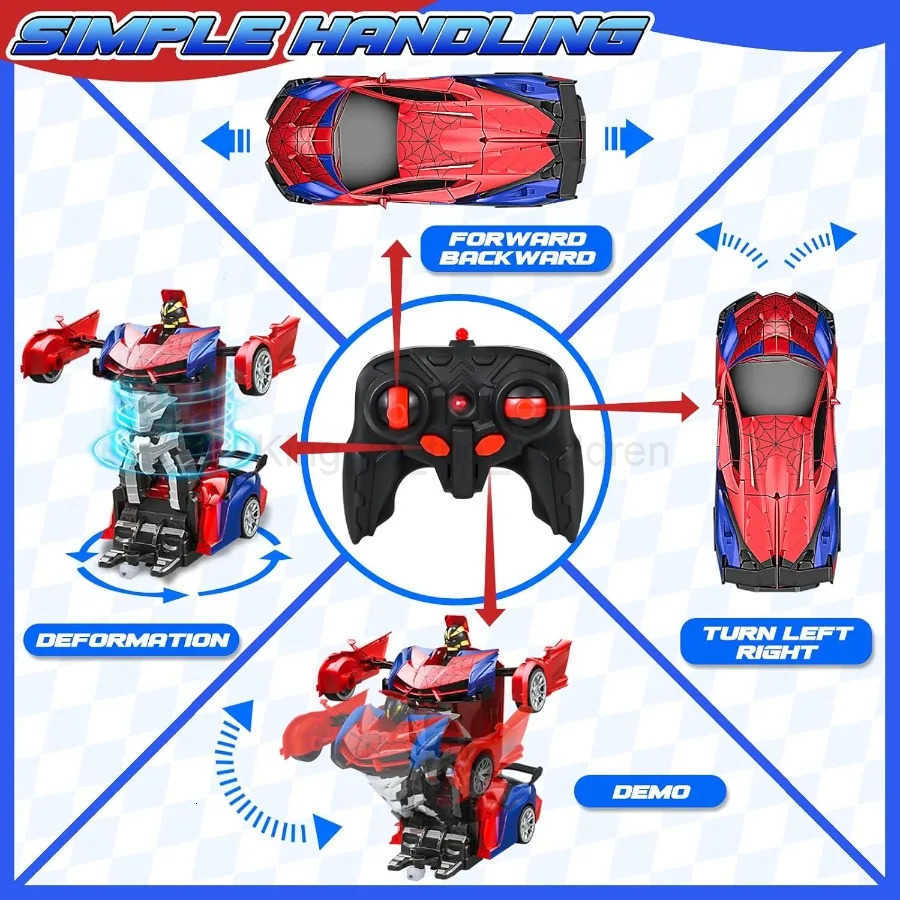 Disney 24GHz Deformable Spider Remote Control Car - Robot Car with Stunts Rechargeable Battery LED Lights Toy Gift for Boys Girls H251203
