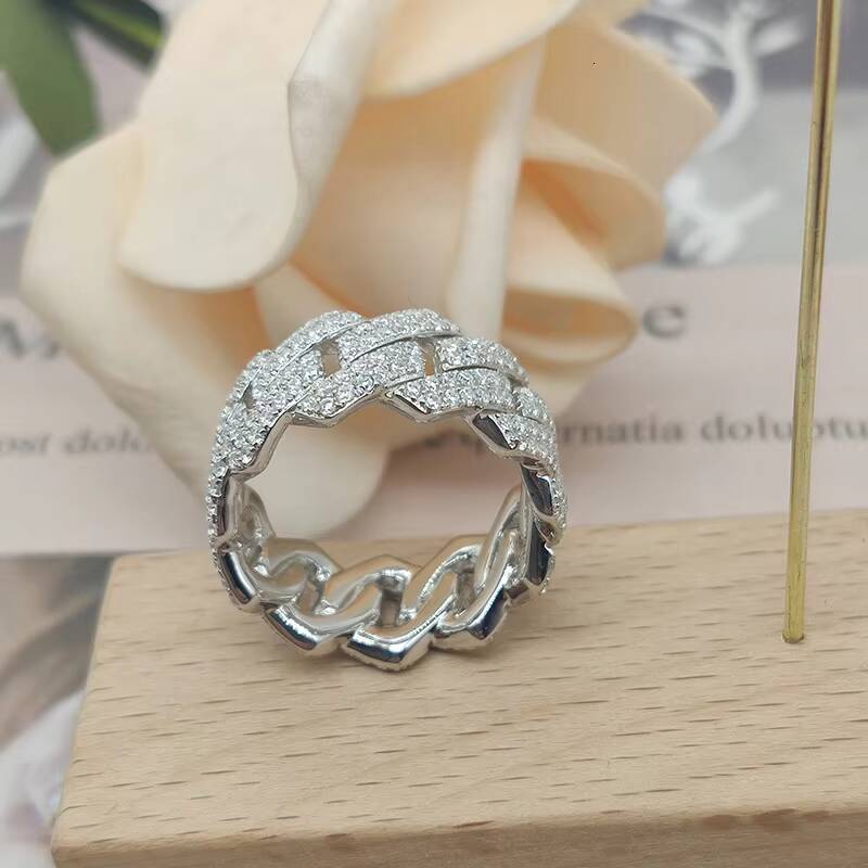 XingGuang in Stock Wholesale Price Moissanite Jewelry Cross 925 Silver Iced Out 2row Diamond Cuban Rings Moissanite Hip Hop Ring