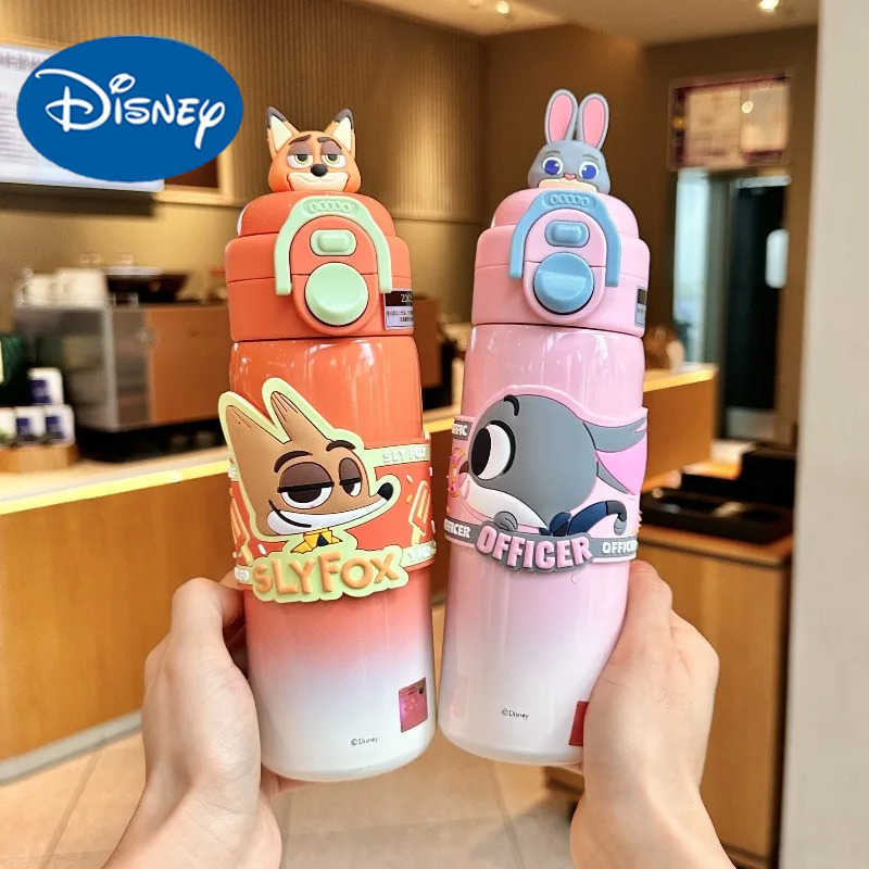 Disney Zootopia 2 Thermos Judy Nick Cartoon Cute Double Drinking Mouth Water Cup Straw Keep Cool Students Bottle Commute Gifts H251203