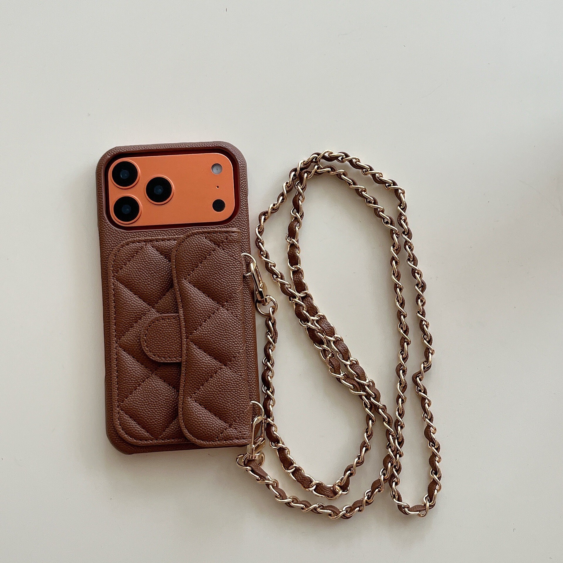 Leather Quilted Card Holder Phone Case iPhone 17 Pro Max Style Apple 16/15/14 Lychee Pattern Hard Case