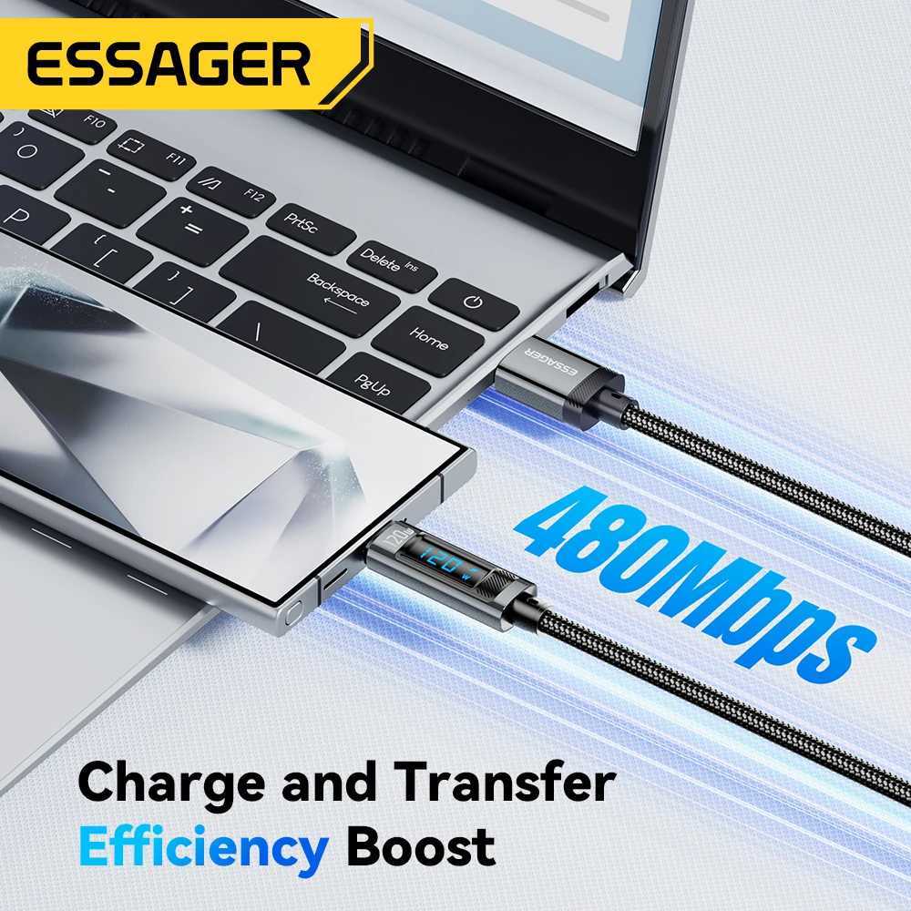 Essager 120W USB Type C Cable PD er Flash Charging 6A For 14Pro Redmi K70 X6 Black Shark 3Pro LED Digital Display C251203