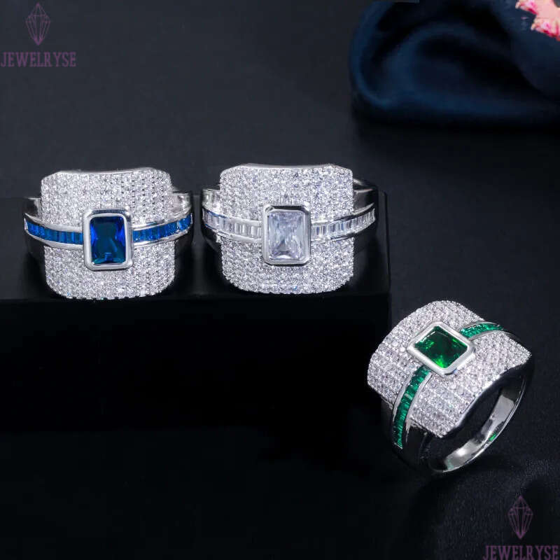 Size 6-9 Luxury Designer Jewelry Rings AAA Cubic Zirconia Copper Gold Silver Full CZ White Blue Green Gemstones For Women Party Wedding Diamond Ring G