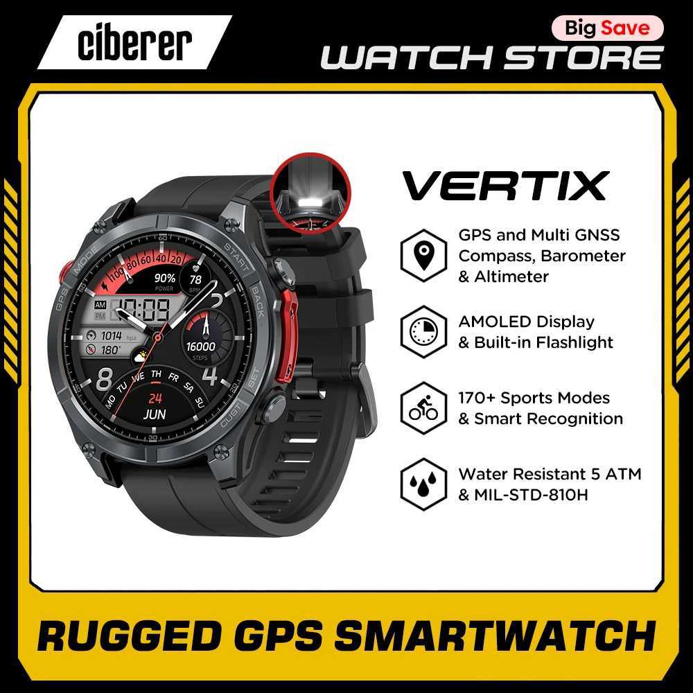 New Ciberer Vertix Stratos 4 GPS Smart Watch 143AMOLED Display Built-in Cpass Flashlight 170 Sports Modes 5 ATM Smartwatch C251203