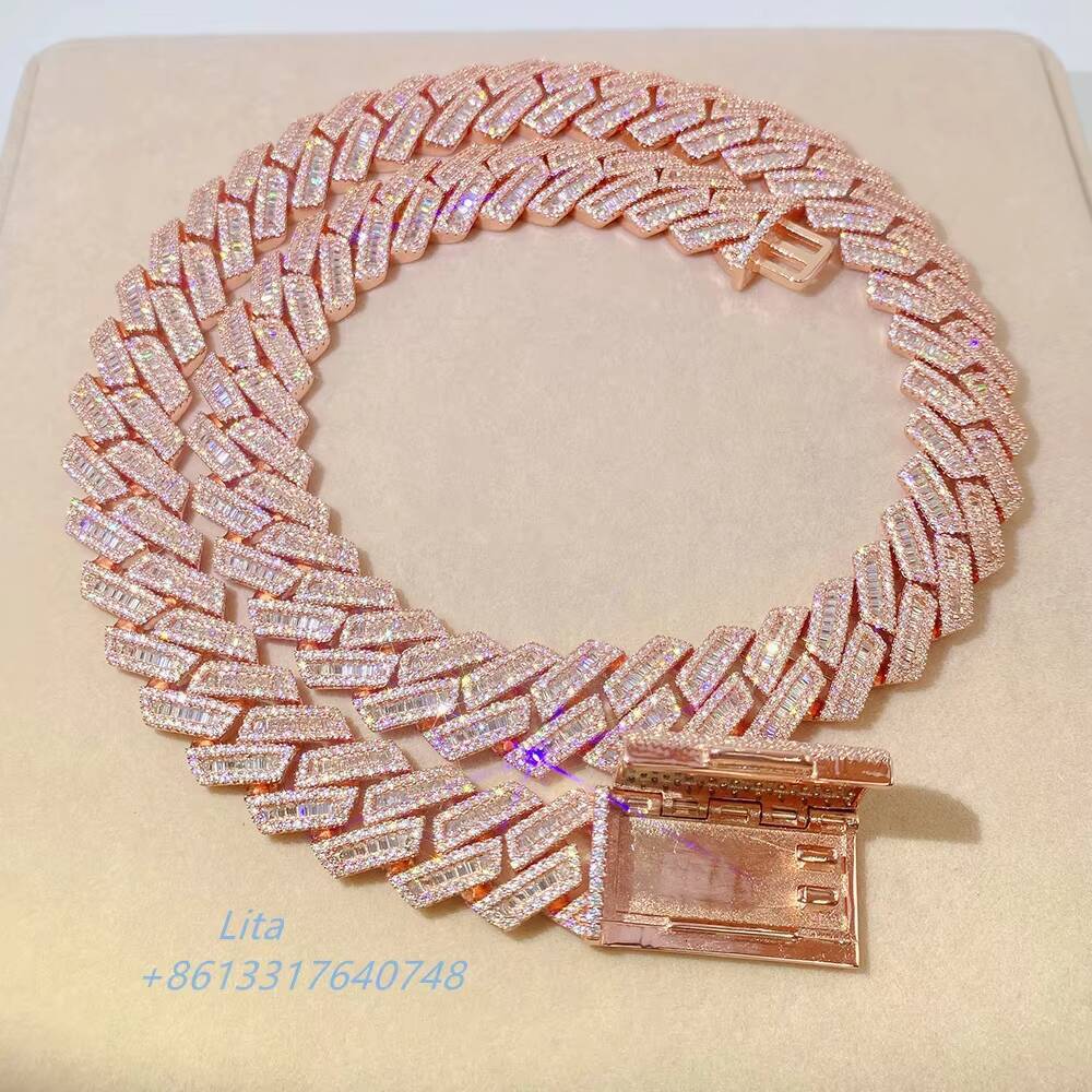 Fine Jewelry Heavy Luxury Hip Hop Vvs baguette Diamond Cuban Link Chain Custom Silver Chain Necklace