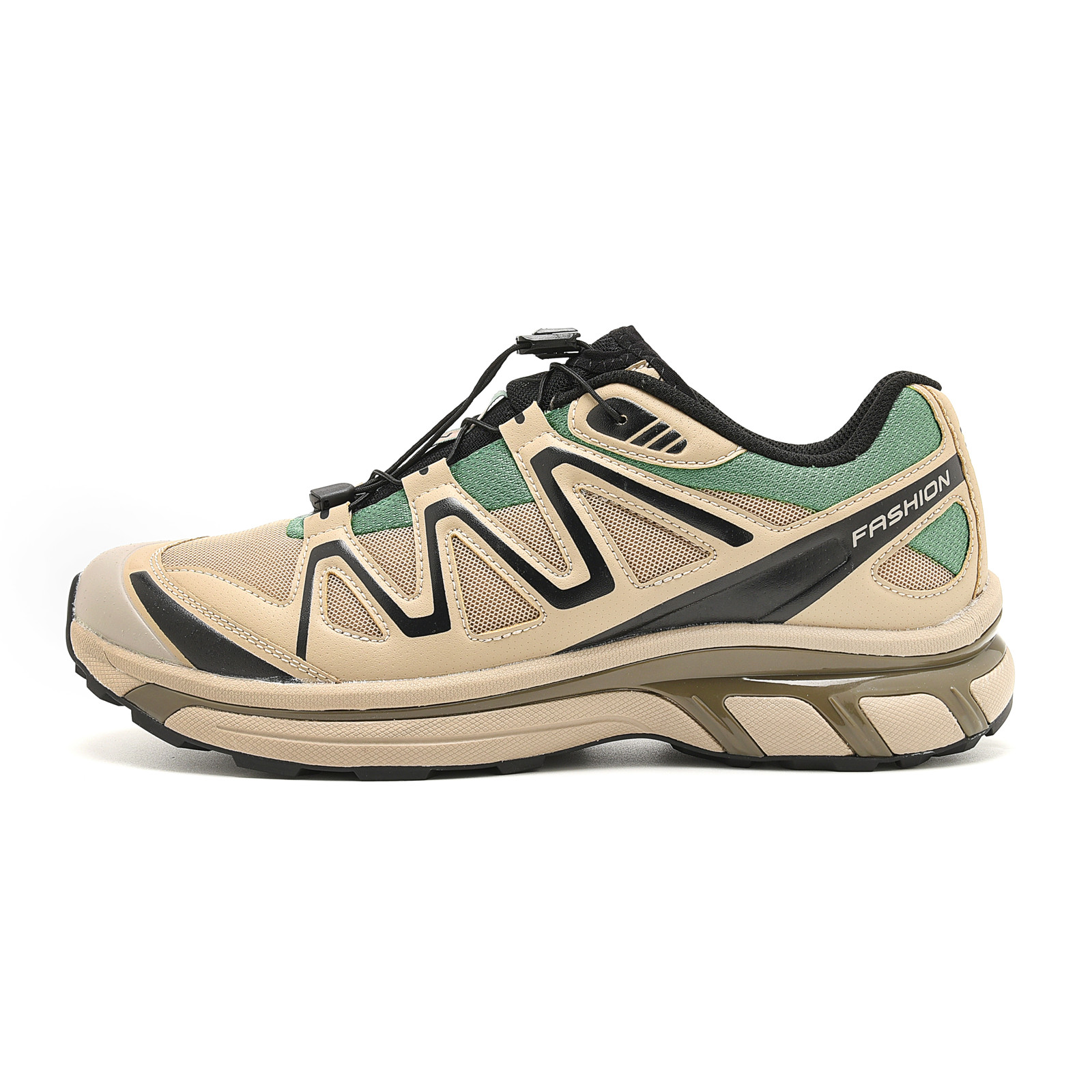 Men's Hiking Shoes Beige & Green Color Block Outdoor Casual Retro Sneakers Comfortable Daily Walking Shoes