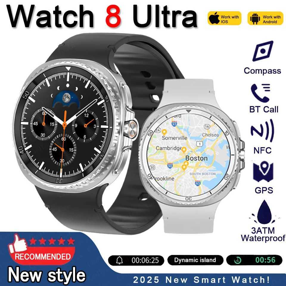 2025 New Watch 8 tra Smart Watch Men Call 3D Video Display Sports GPS NFC Cpass Blood oxygen Waterproof Smartwatch C251203