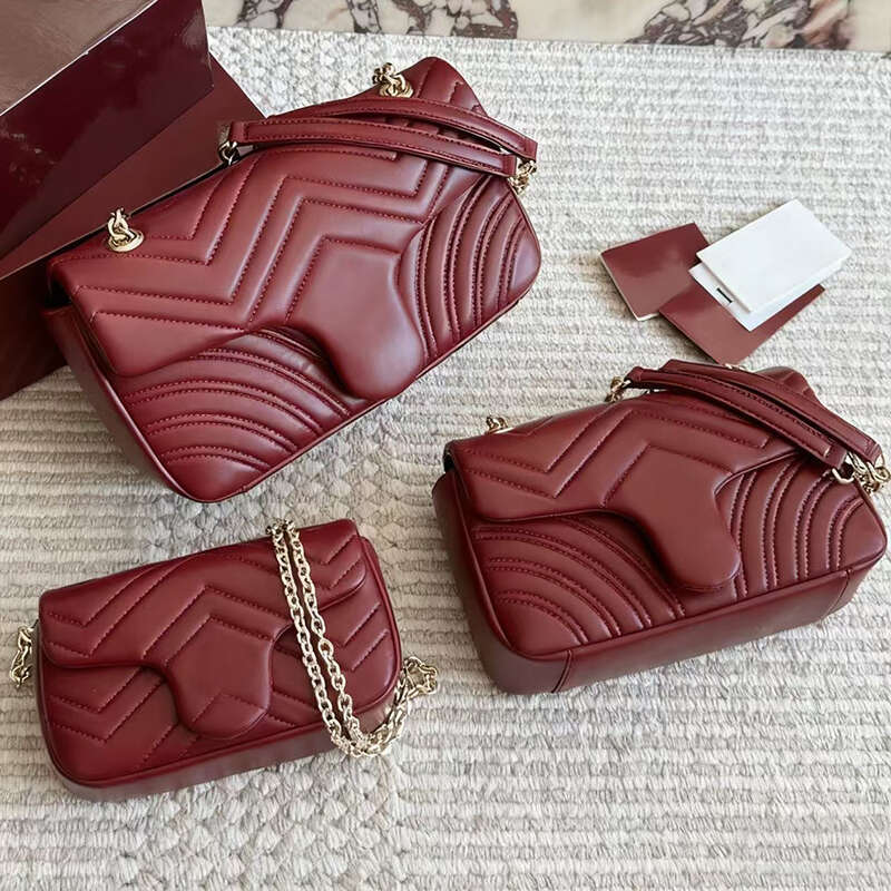 New Designer Crossbody Bags Shoulder Bag Totes Handbags Chain Totes Bag Soft Sheepskin Leather Purses Burgundy