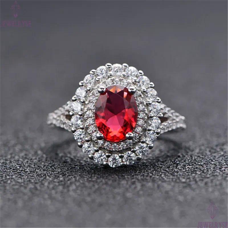 female shining 6x8mm oval designer ring s925 sterling silver for woman wedding blue red 5A cubic zirconia engagement diamond rings womens jewelry size