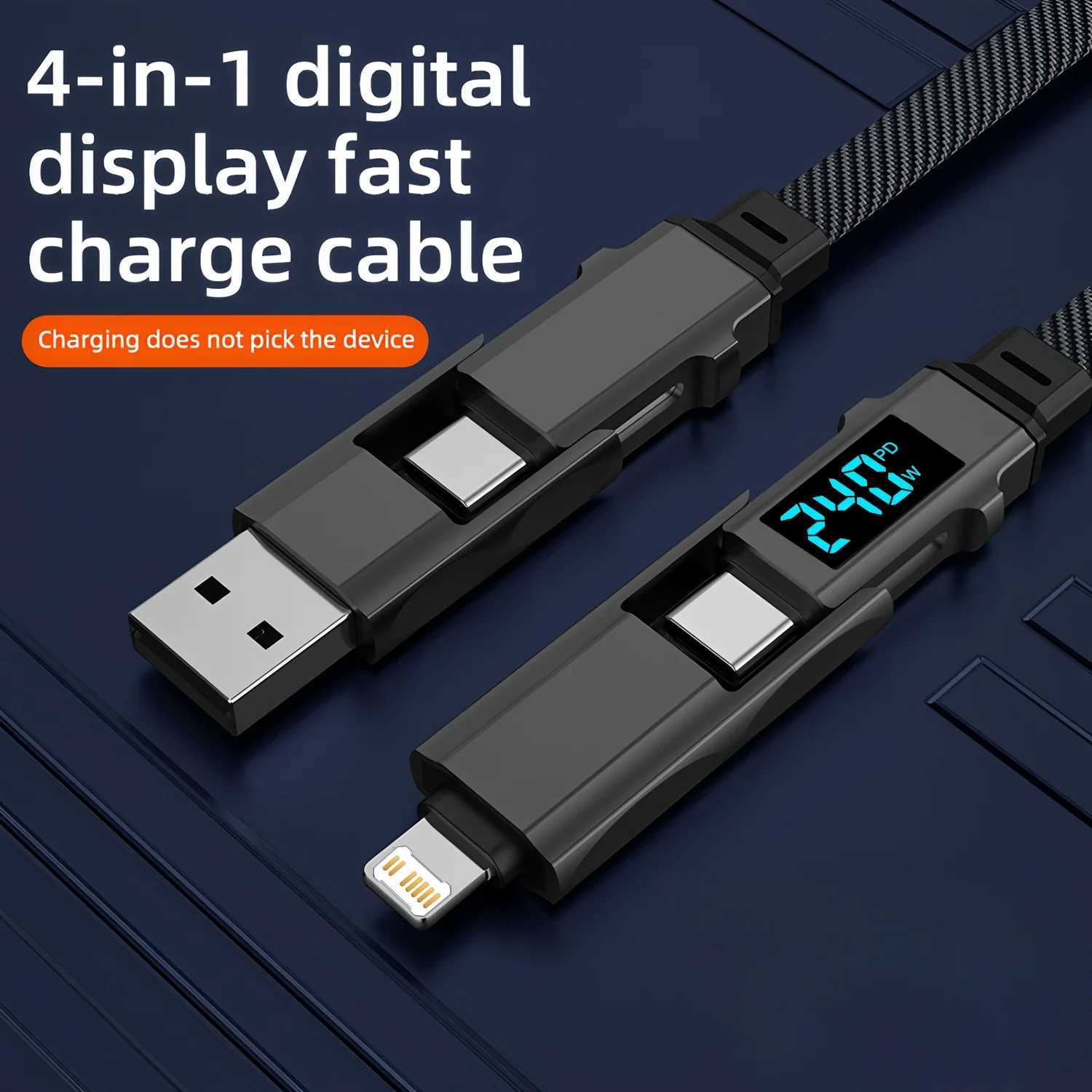 Digital Display 4 In 1 PD 240W USB Type C Data Cable Fast Charging For iPhone 15 Redmi Cable Fast Charger C251203
